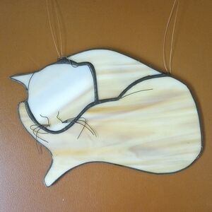 Stained Glass Feline, Sleeping Cat.  Cream, Tan & Black